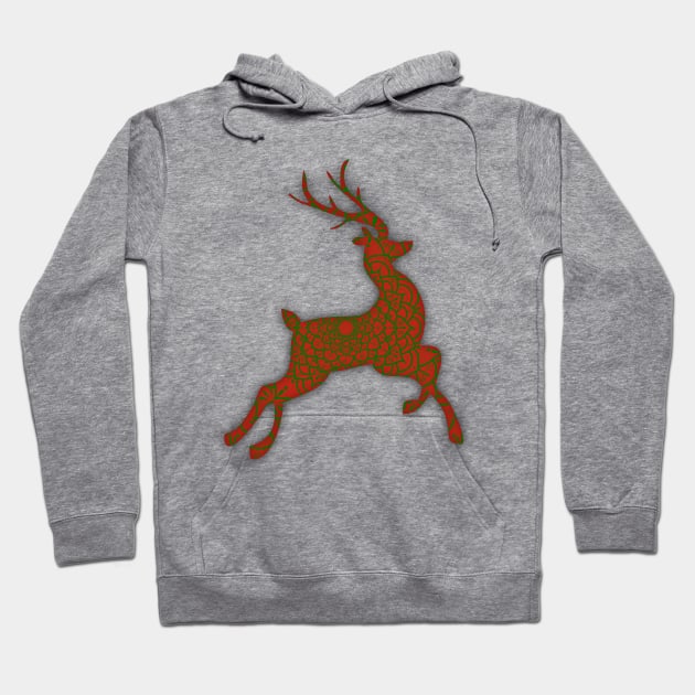 Red Flying Reindeer Mandala Hoodie by MandalaSoul